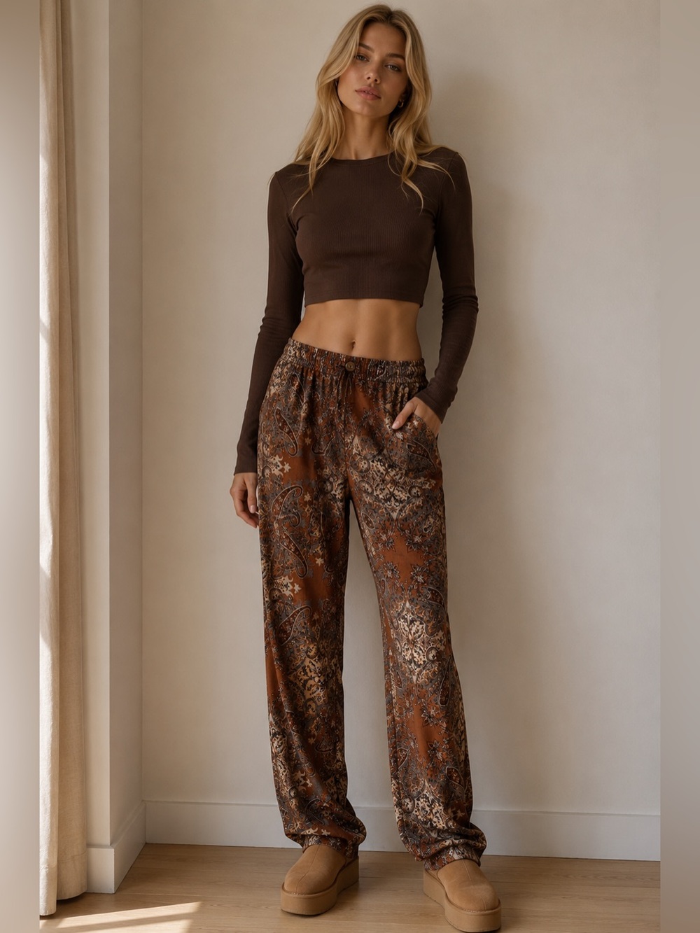 A Massimo Dutti Silk Cotton Paisley Print Tapered Pants Size 4